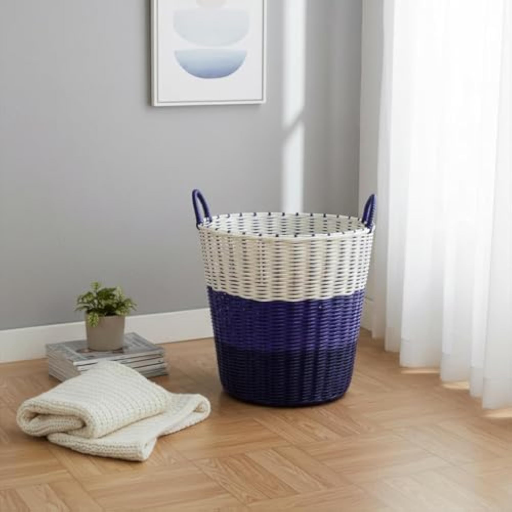 Open Top Woven Laundry Basket, Dark Pink, 22CM